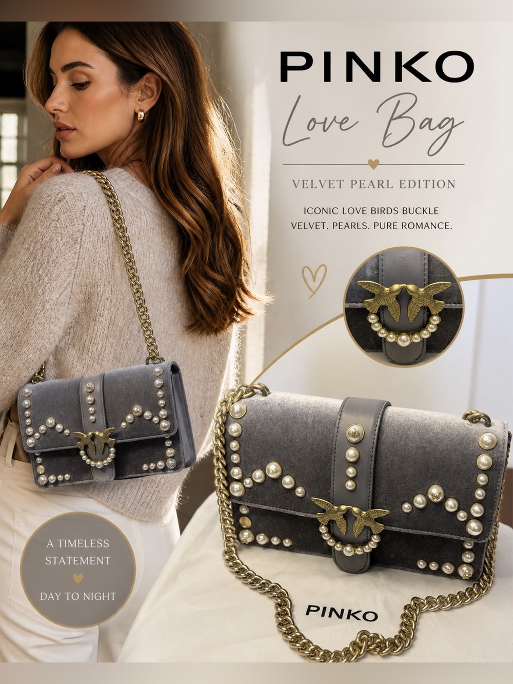Pinko “Love Bag” Velvet Pearl Edition
